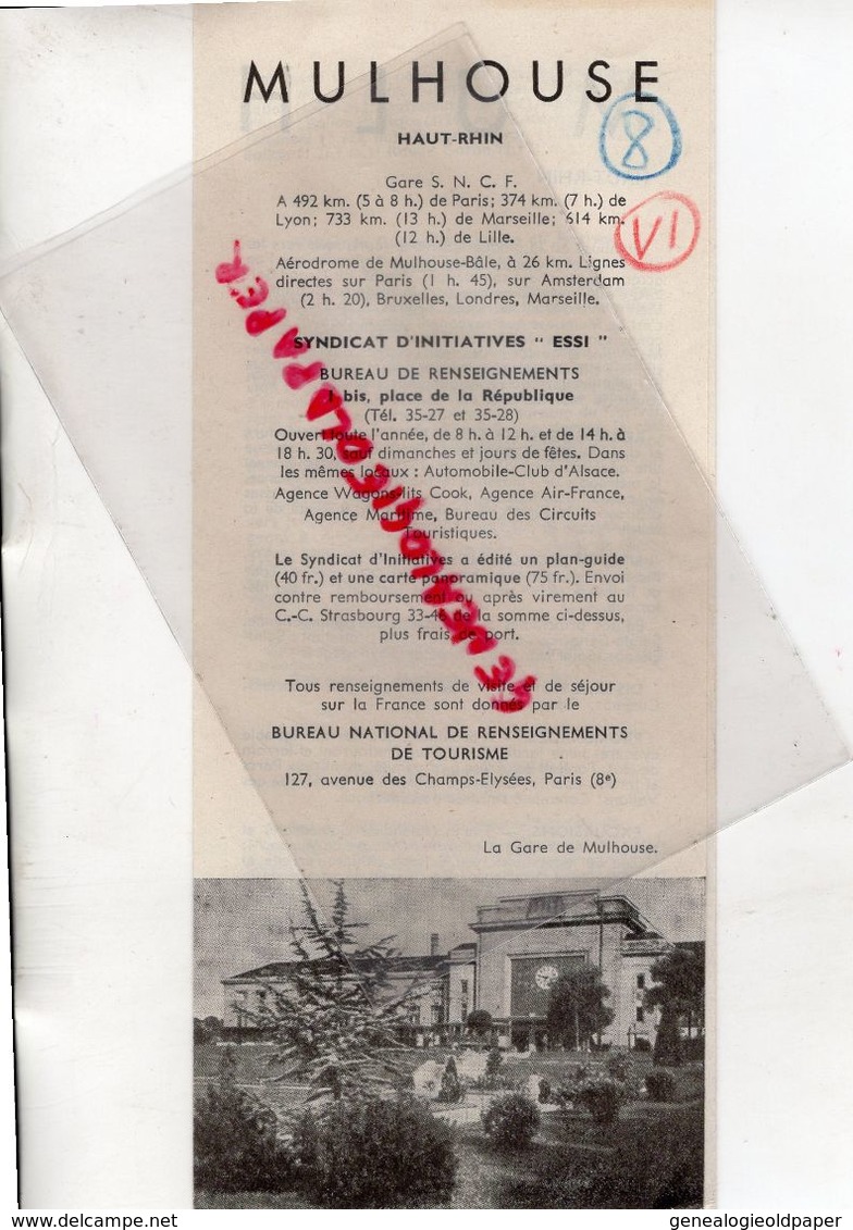 68- MULHOUSE- DEPLIANT TOURISTIQUE SYNDICAT INITIATIVE-GARE- HOTELS-1948- IMPRIMERIE LEBOIS -BAR SUR AUBE - Dépliants Touristiques
