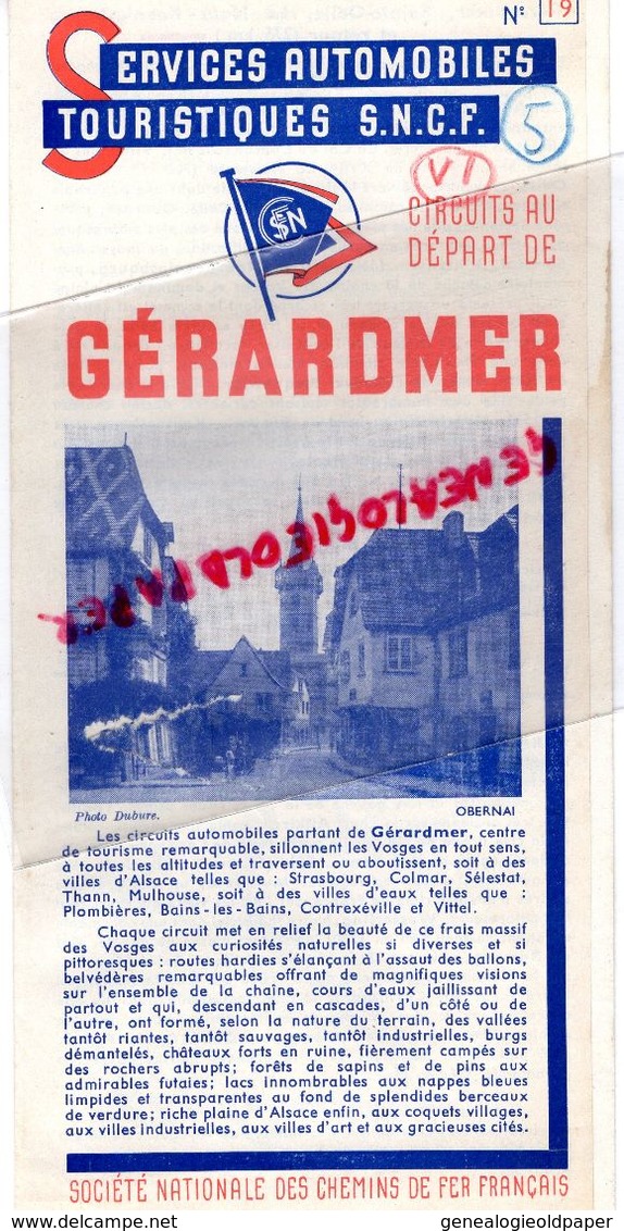 88- GERARDMER- DEPLIANT TOURISTIQUE SERVICES AUTOMOBILES SNCF -OBERNAI- HAUT KOENISGBOURG-BALE-GUEBVILLER-COLMAR-1939 - Dépliants Touristiques