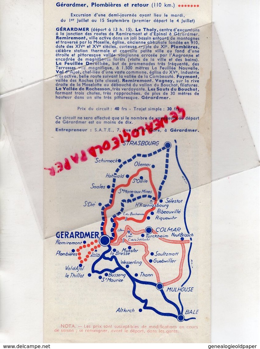 88- GERARDMER- DEPLIANT TOURISTIQUE SERVICES AUTOMOBILES SNCF -OBERNAI- HAUT KOENISGBOURG-BALE-GUEBVILLER-COLMAR-1939 - Dépliants Touristiques