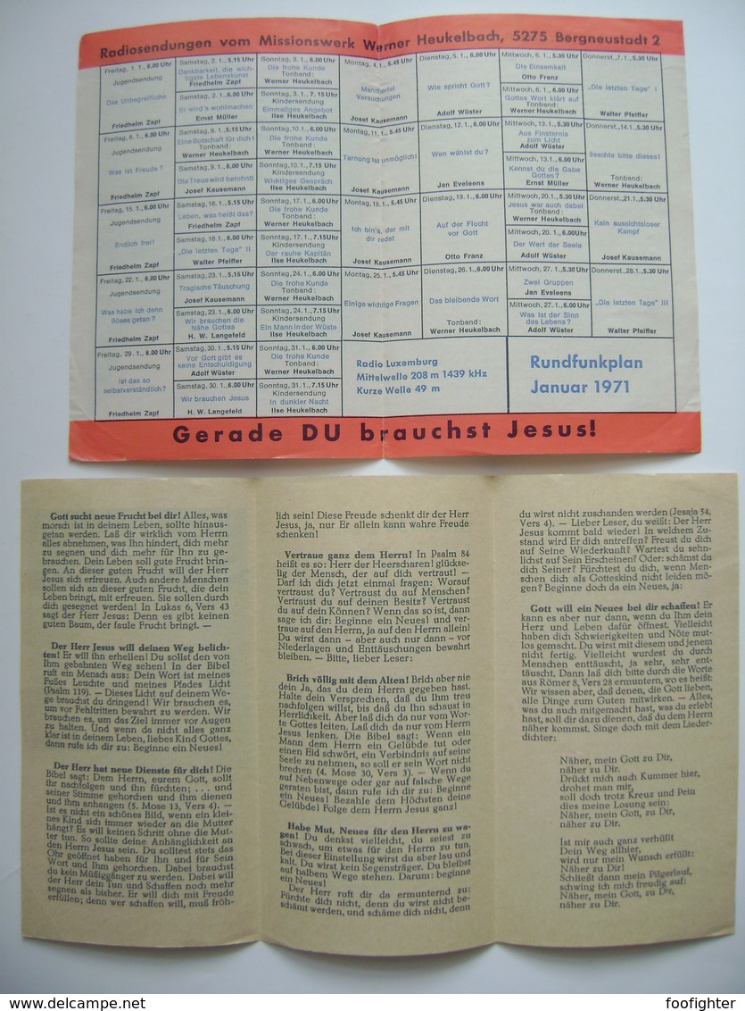 Höre über RADIO LUXEMBURG - Winke Für Kinder Gottes - Rundfunkplan Januar 1971, Missionwerk - Autres & Non Classés