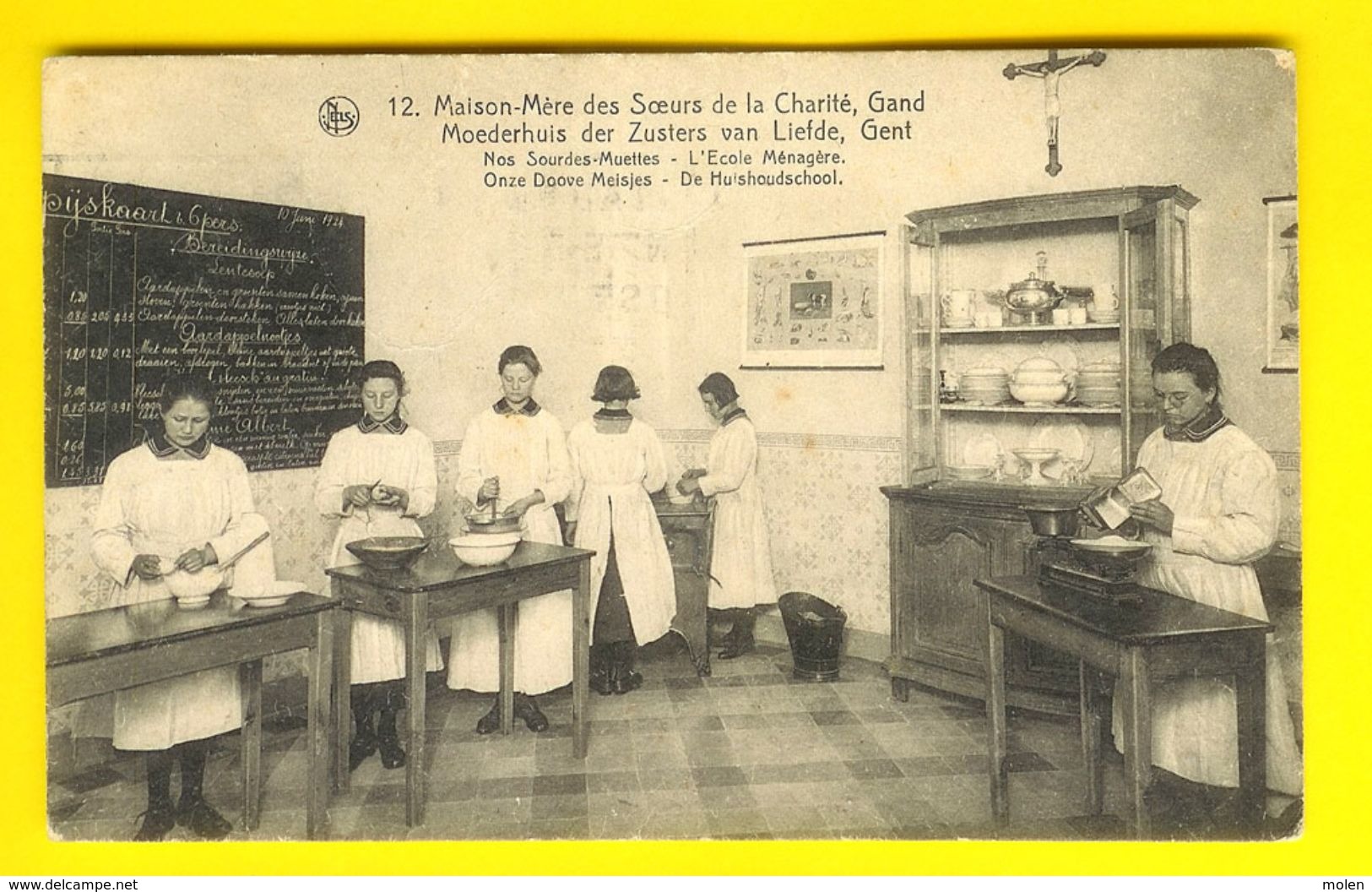 HUISHOUDSCHOOL GENT ZUSTERS VAN LIEFDE Sourdes-muettes KEUKEN CUISINE ECOLE MENAGERE SCHOOL KLAS CLASSE Blackboard 1485 - Ecoles