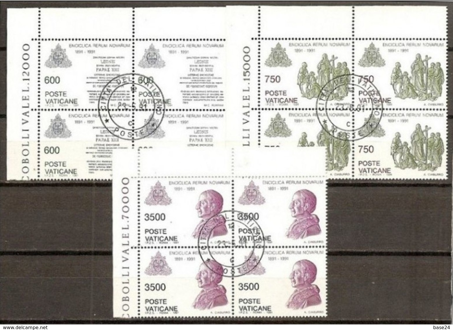 1991 Vaticano Vatican RERUM NOVARUM 4 Serie Di 3v. Quartina USED Annullo.FDC Bl.4 - Oblitérés