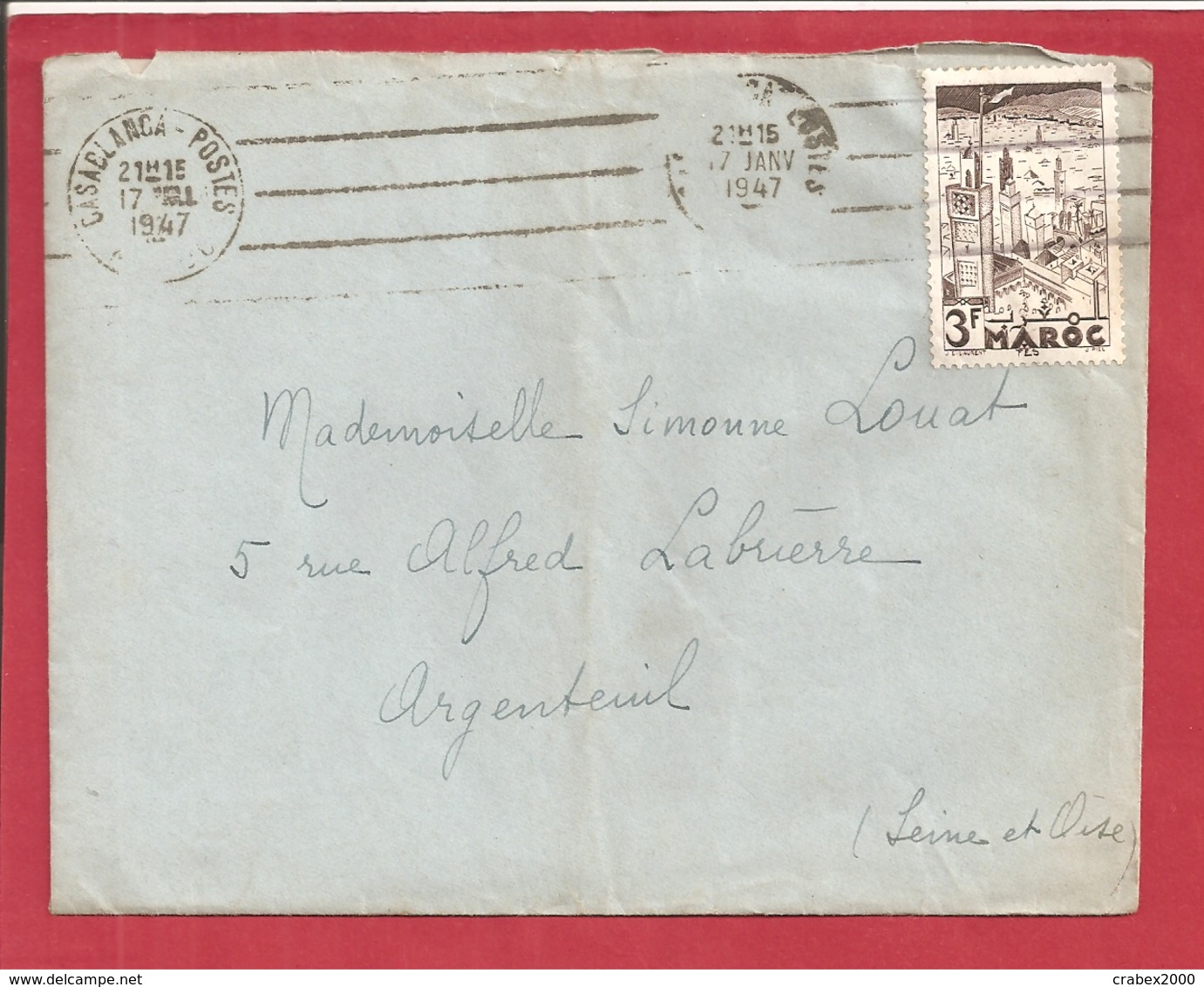 Y&T N°193 LAC CASABLANCA    Vers  FRANCE 1947 - Lettres & Documents