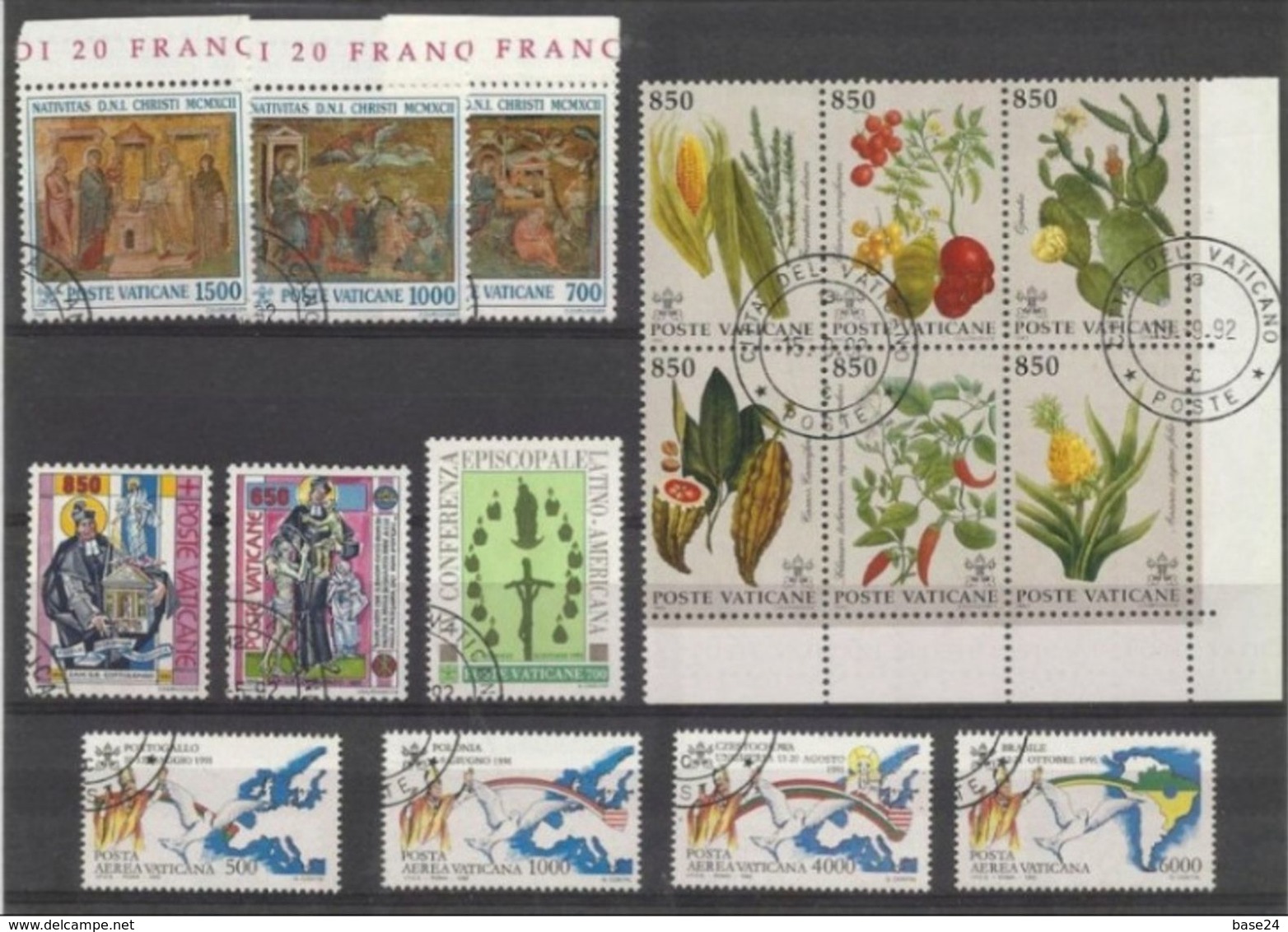 1992 Vaticano Vatican FIORI, COTTOLENGO, CONFERENZA EPISCOPALE, NATALE, AEREA-VIAGGI 5 Serie USATE - Used Stamps