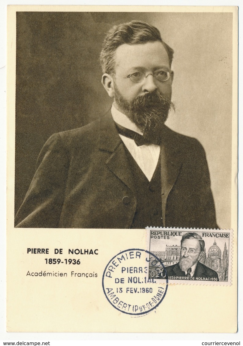 FRANCE => 0,20F Pierre De NOLHAC, Sur Carte Maximum - Premier Jour Ambert 1960 - 1960-1969