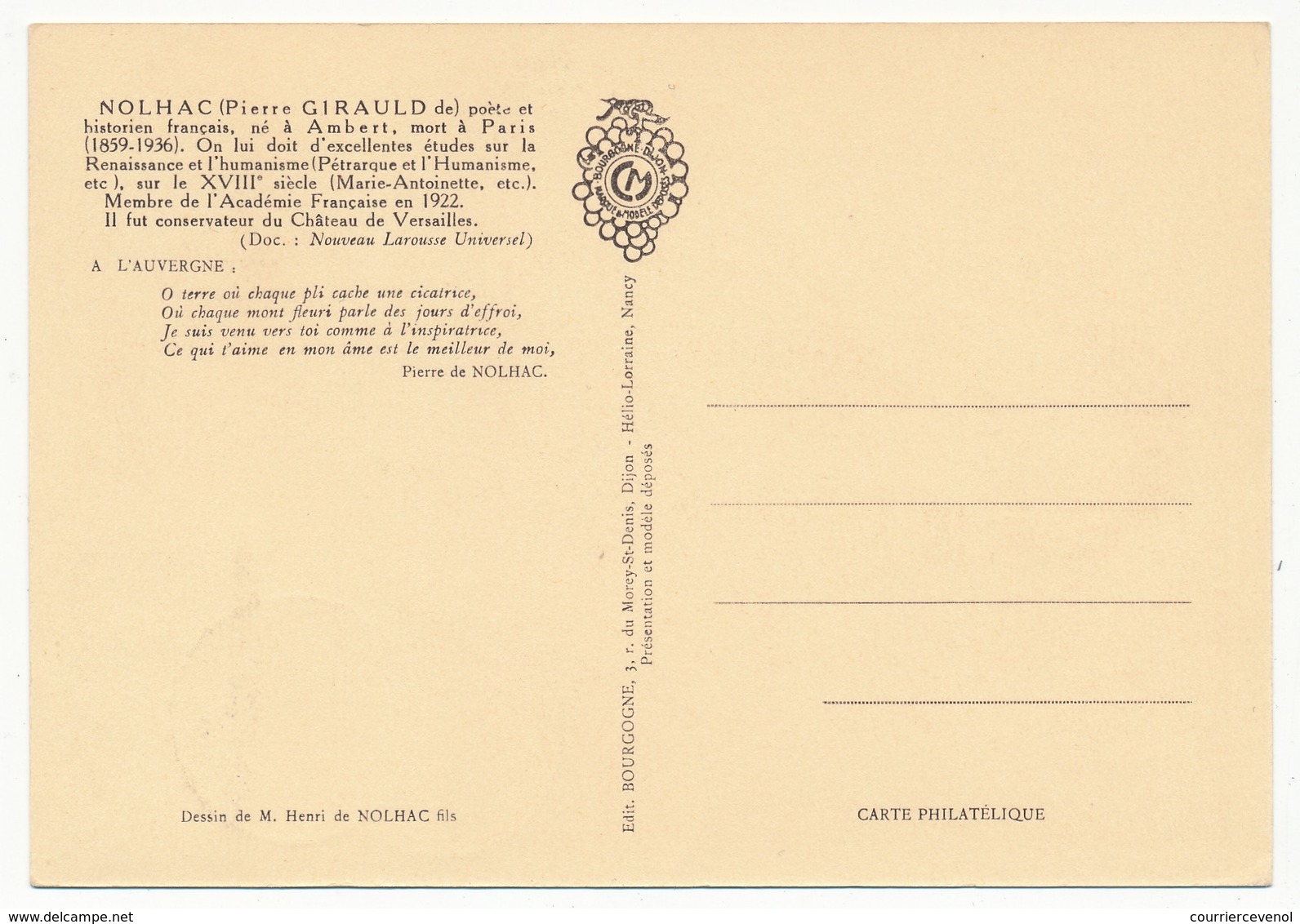 FRANCE => 0,20F Pierre De NOLHAC, Sur Carte Maximum - Premier Jour Ambert 1960 - 1960-1969