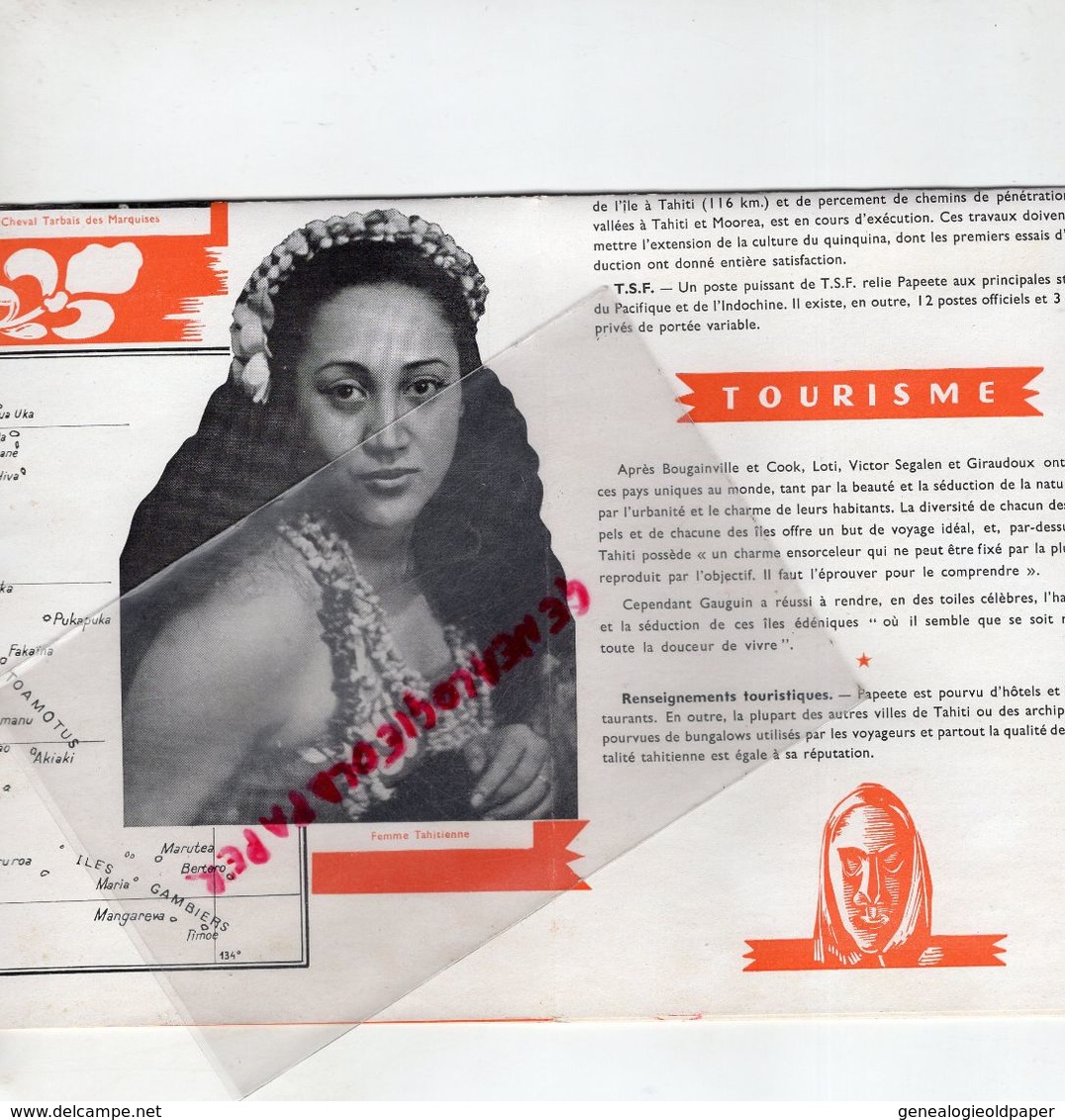 OCEANIE- RARE DEPLIANT TOURISTIQUE 1948- TAHITI-MOOREA-ILES MARQUISES-ARCHIPEL TOAMOTUS-AGENCE COLONIES PARIS RUE BOETIE