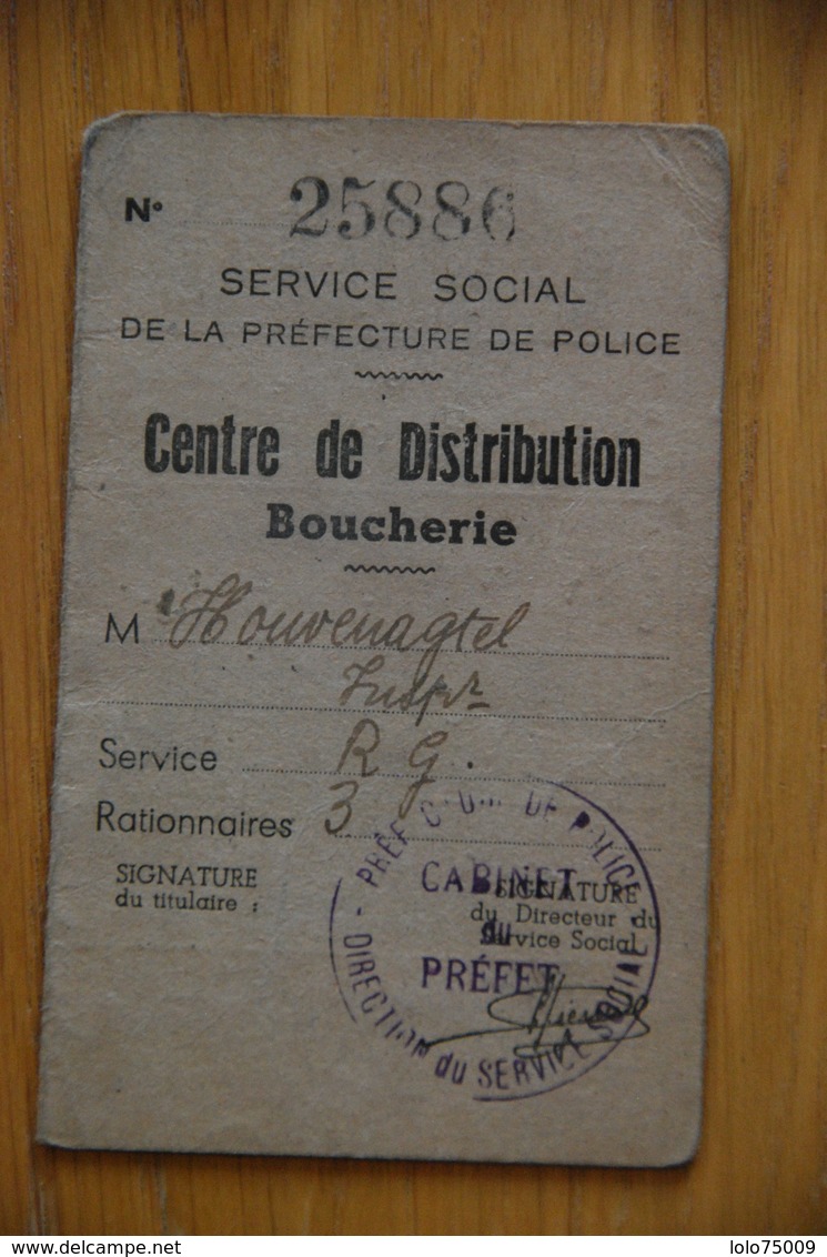 Rationnement - Carte De Distribution Boucherie Police - Documents Historiques