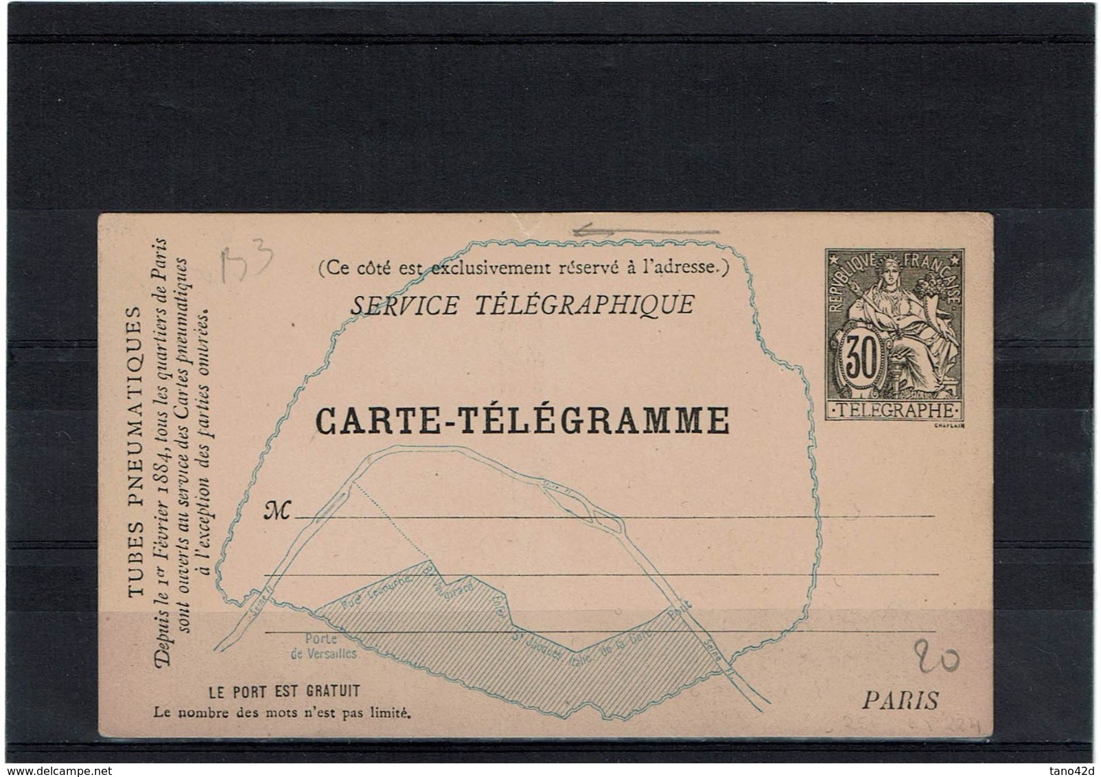 CTN27 - CARTE TELEGRAMME CHAPLAIN 30c  STORCH N°B3 - Neumáticos