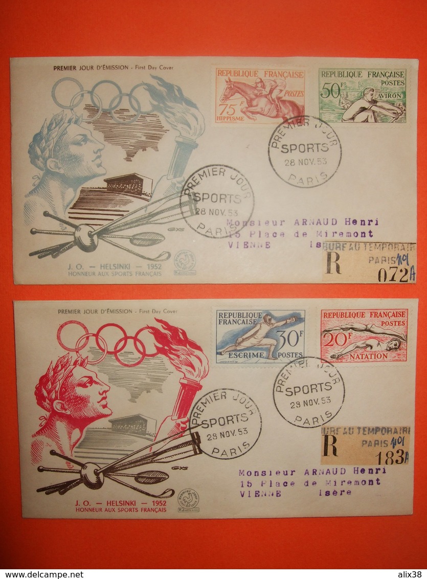 FRANCE - 1953 N°960/65 Sports Jeux Olympiques D'Helsinki Sur 3 Enveloppes Recommandées Ayant Circulées.  Superbe - Sommer 1952: Helsinki