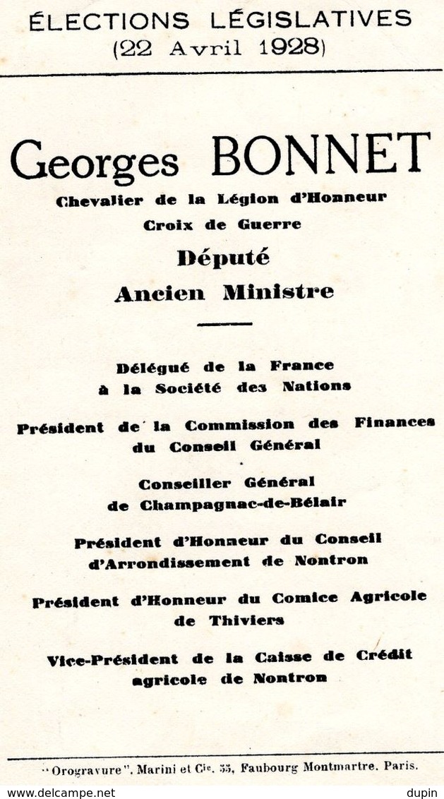 GEORGES BONNET - Député De La Dordogne - Personnages