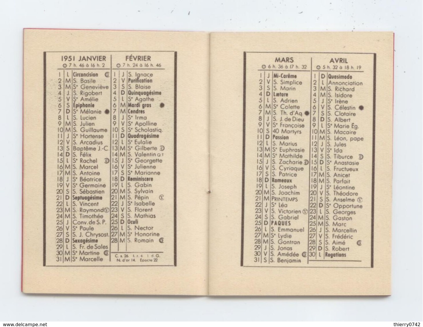 SUPERBE CALENDRIER 1951 LIBRAIRIE HACHETTE ST ETIENNE LOIRE BIBLIOTHEQUE ROUGE ET OR ETAT PARFAIT COLLECTOR - Petit Format : 1941-60