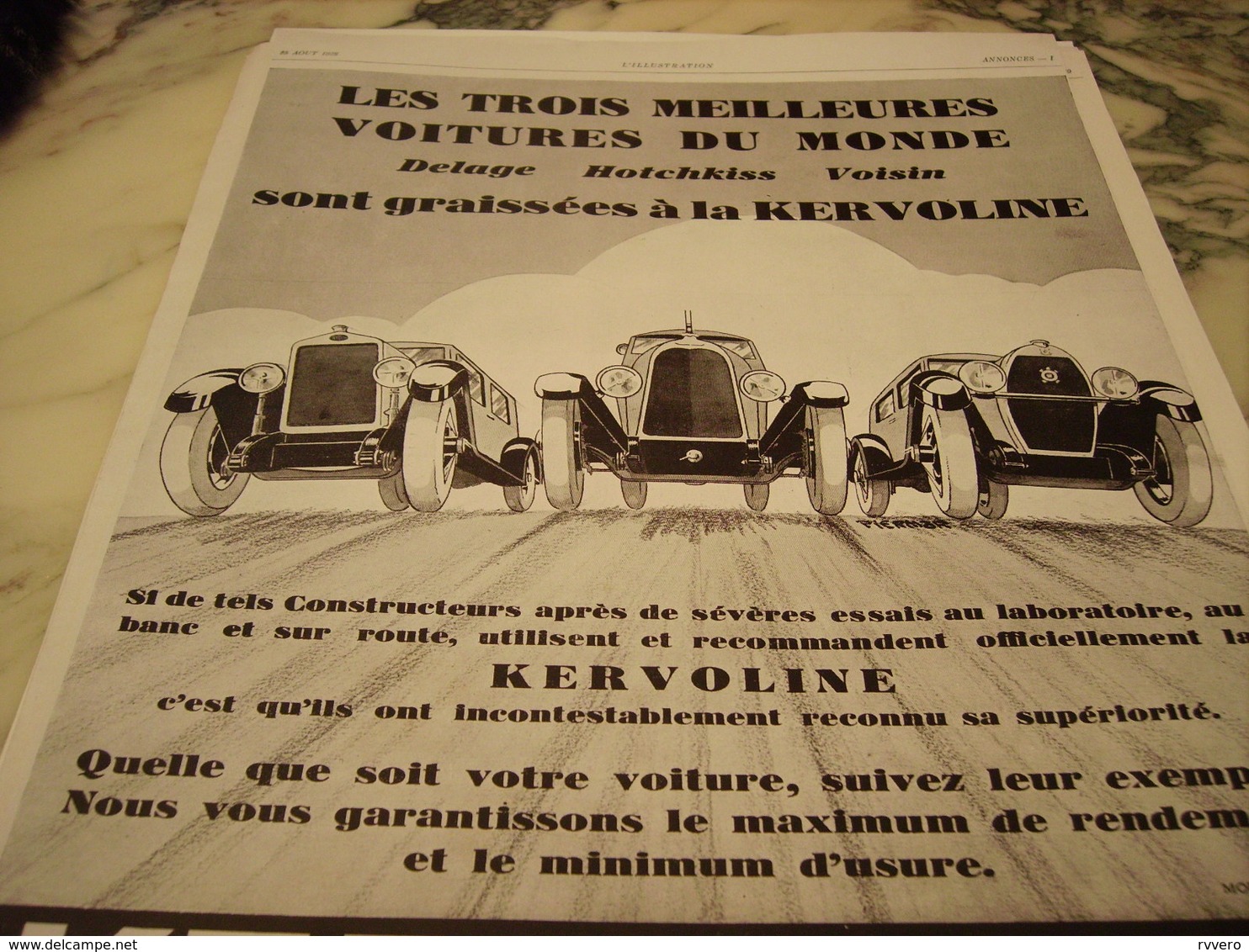 ANCIENNE PUBLICITE HUILE KERVOLINE DELAGE VOISIN  1928 - Autres & Non Classés