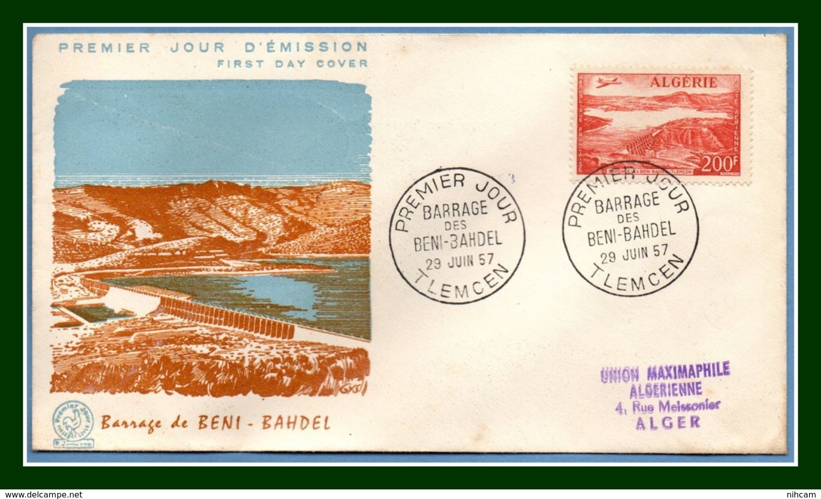 Algérie FDC PA 14 Barrage De Beni Bahdel 1957 Tlemcen énergie Electricité - FDC