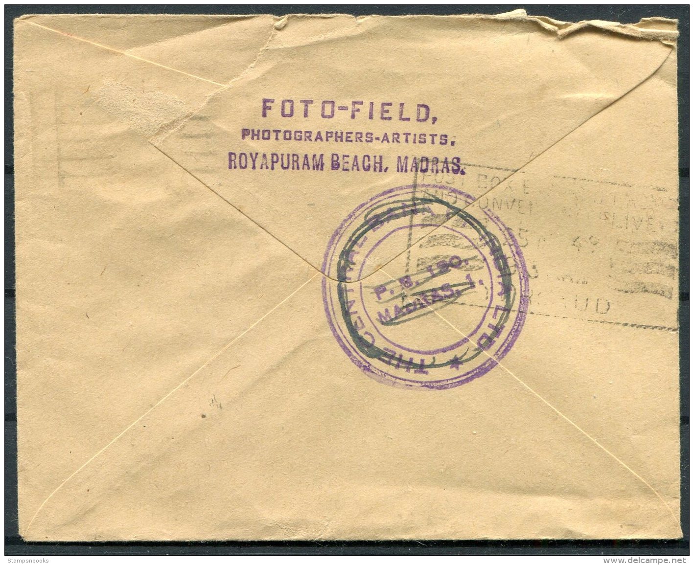 1949 India Stationey Cover Madras Foto-Field, Photography Studio - Sacred Heart Convent - Brieven En Documenten