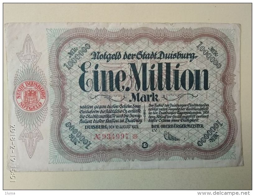 GERMANIA Duisburg 1 Milione Mark 1923 - [11] Local Banknote Issues