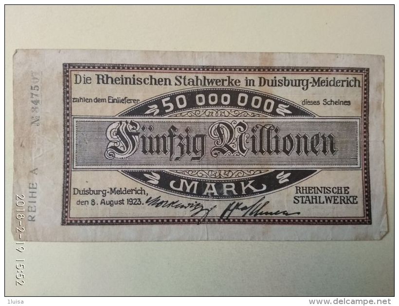 Duisburg  50 Milioni Mark 1923 - [11] Local Banknote Issues