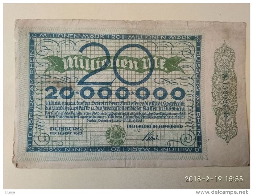 GERMANIA Duisburg  20 Milioni Mark 1923 - [11] Local Banknote Issues