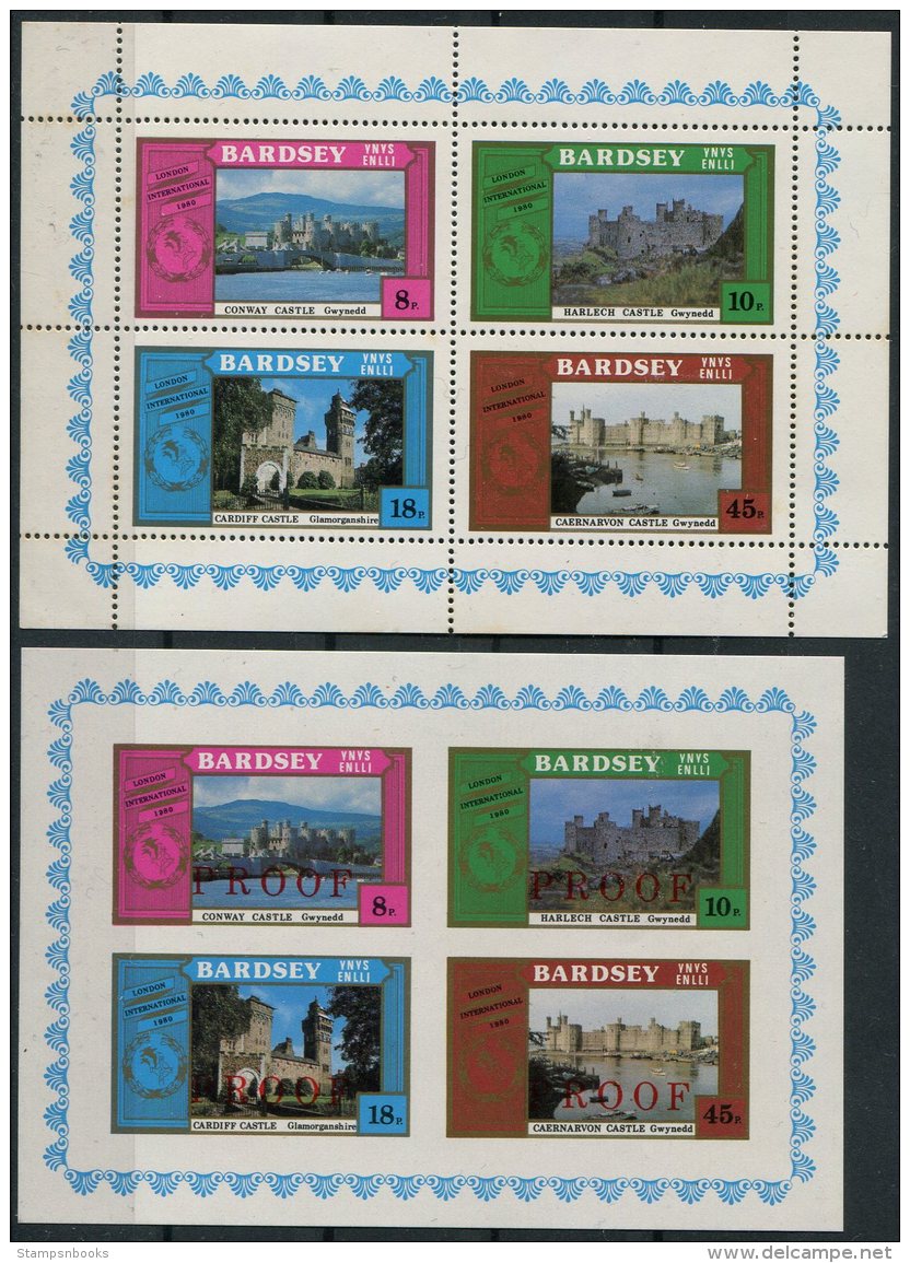 1980 GB Wales Anglesey Local Post Bardsey Island Castles Sheet Imperf PROOF (+ Normal Perf Sheet) - Local Issues
