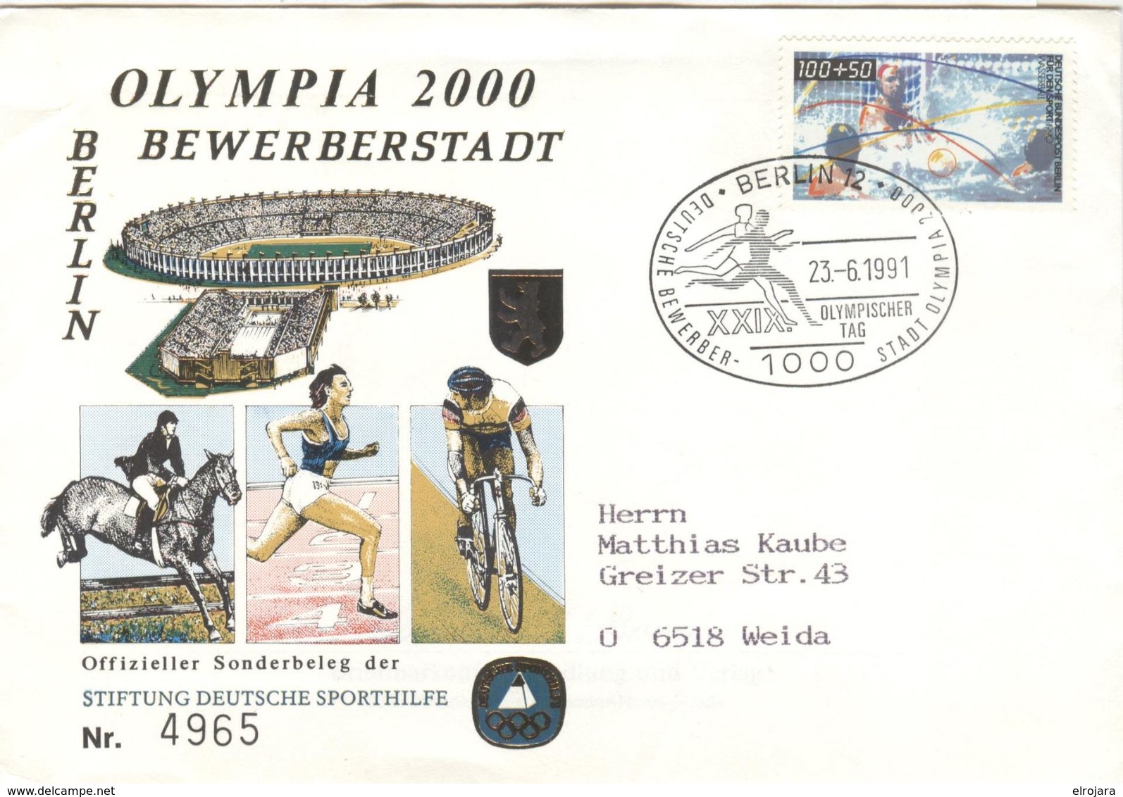 GERMANY Olympic Cover Berlin Candidate Olympic Games 2000 With Cancel Olympic Day - Verano 2000: Sydney