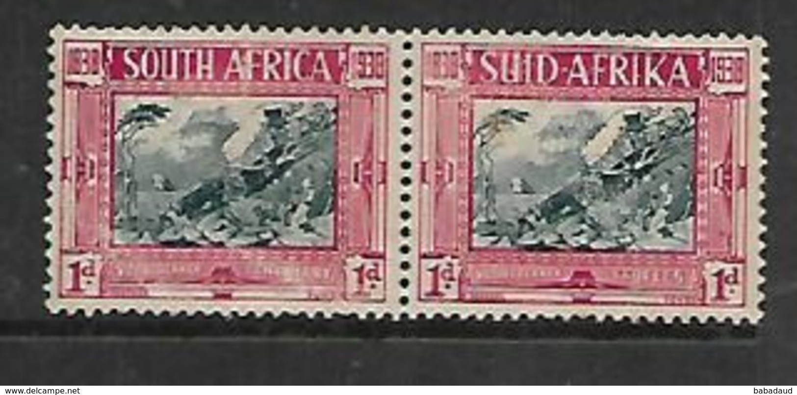 S.Africa 1938 Voortrekker Centenary 1d Pair MH * , Rubbed - Used Stamps