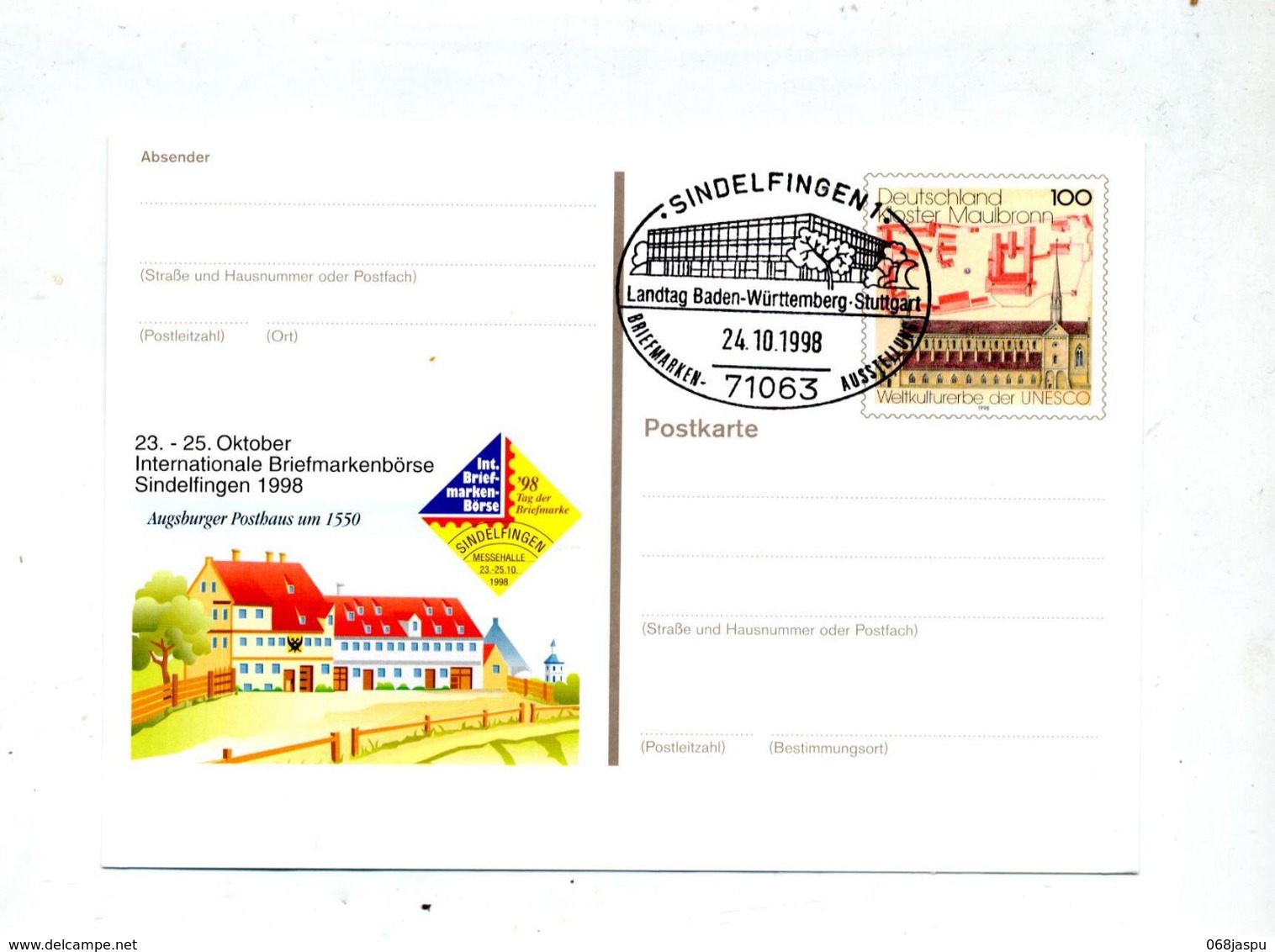 Carte Postale 100 Maulbronn Cachet Sindelfingen Expo Illustré Poste - Cartes Postales Privées - Oblitérées