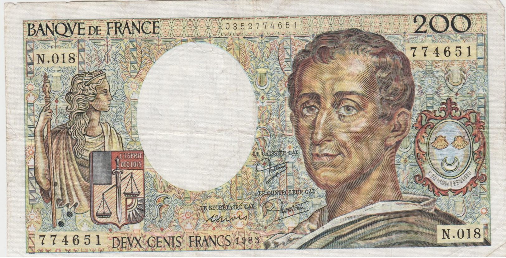 FRANCE 200 Francs 1983 P155a 70/03 VF- N.018 - 200 F 1981-1994 ''Montesquieu''