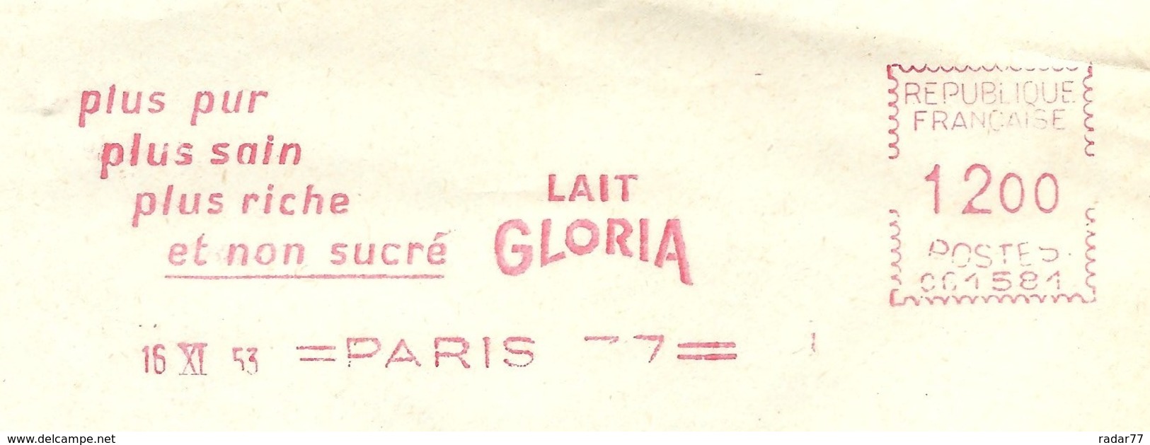 EMA HAVAS Type CG De 1953 Avec Publicité "plus Pur, Plus Sain, Plus Riche Et Non Sucré, Lait Gloria" - Altri & Non Classificati