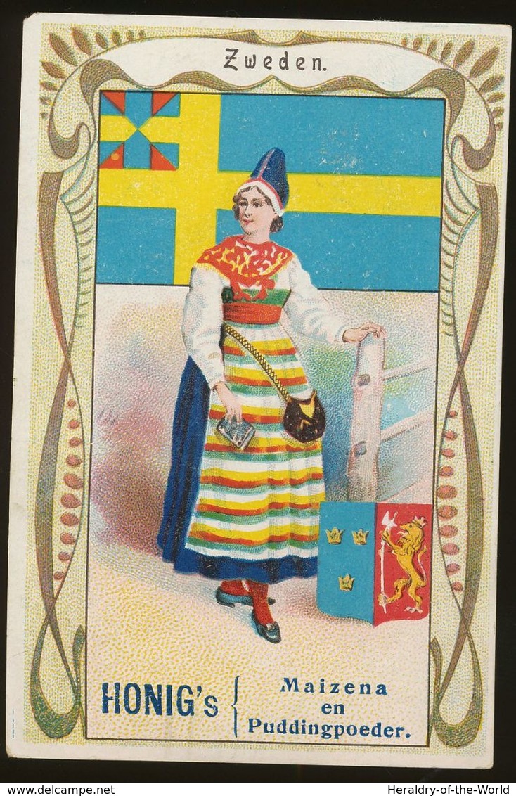 Honig Trade Card (NL) : Arms, Flag And Costume : Sweden (crest, Heraldry, Folklore) - Other & Unclassified