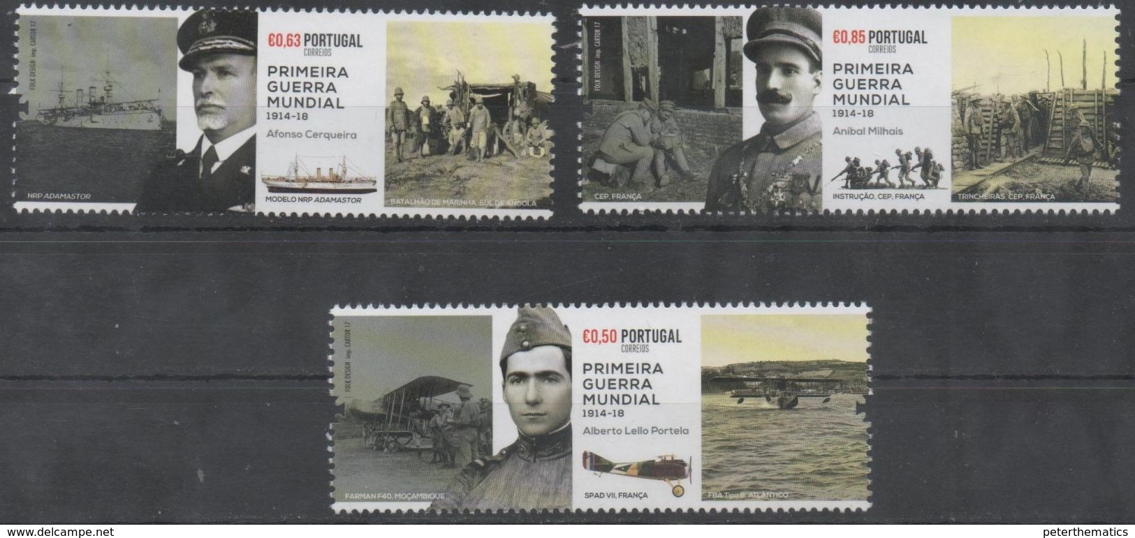 PORTUGAL , 2017, MNH, WWI, PORTUGAL IN WWI, PLANES, SHIPS, 3v - WW1