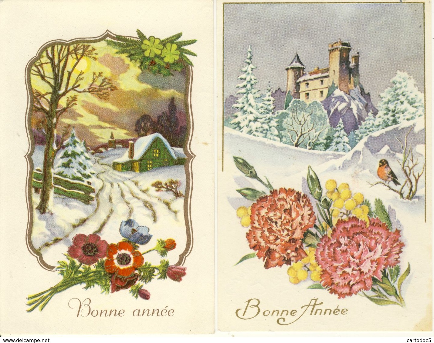 Lot De 6 Cpa Bonne Année Paysages De Neige Biches Oiseaux Fleurs - Neujahr