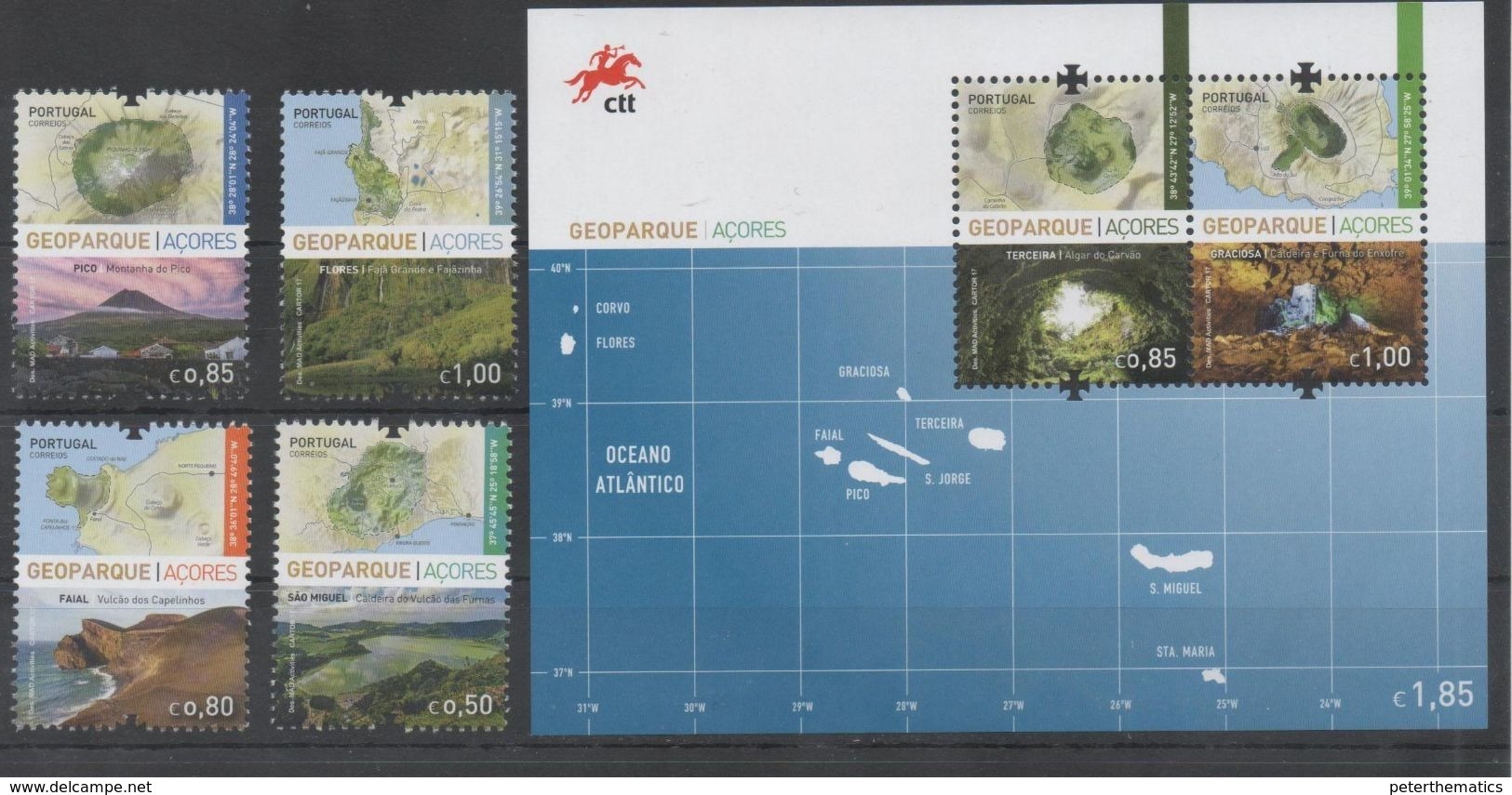 PORTUGAL , 2017, MNH, GEOPARK AZORES, VOLCANOES, MOUNTAINS, CAVES, 4v+S/SHEET - Volcanos