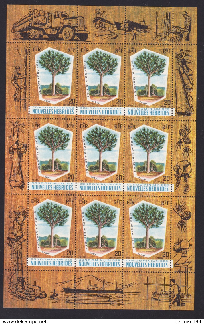 NOUVELLES-HEBRIDES N°  280 ** MNH Neuf Sans Charnière, TB (CLR201) Industrie Du Bois, Feuille De 9 Timbres - Unused Stamps