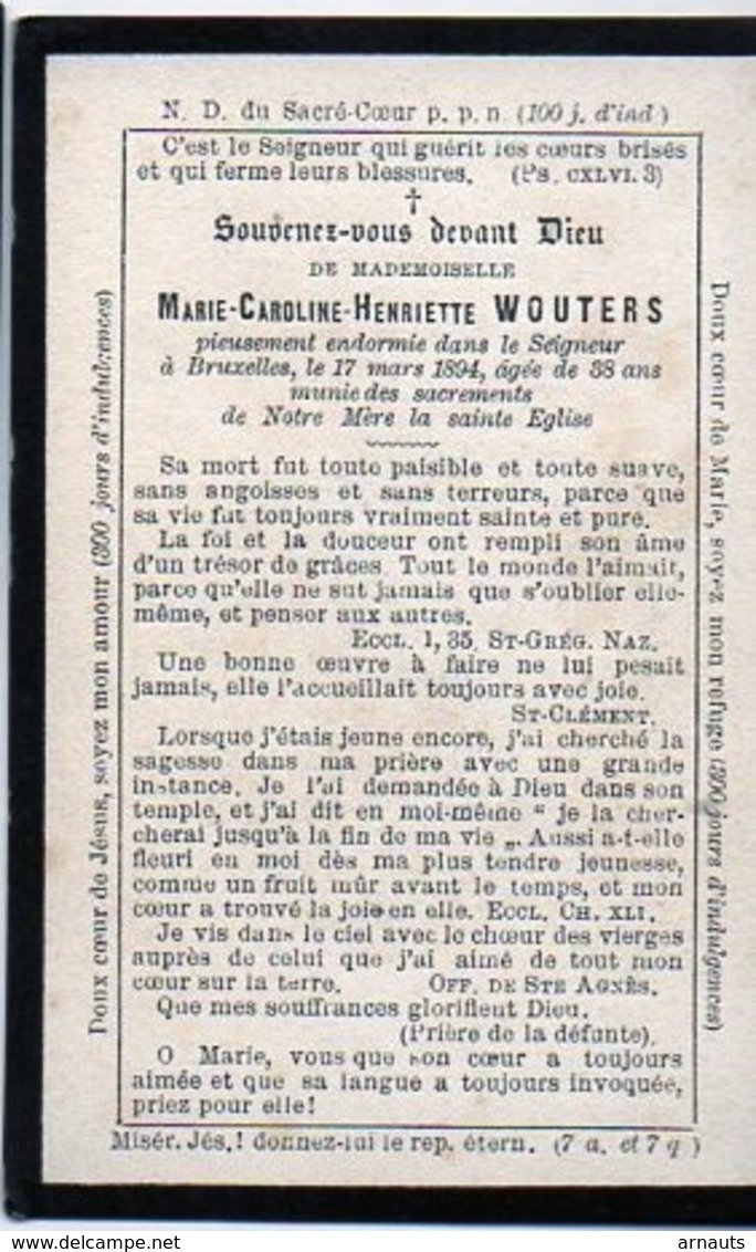 Wouters Marie Carol °1856+1894 Bruxelles Chateau Gooik Van Oldeneel Tot Oldenzeel Famille De Wouters De Bouchout 12*8cm - Décès