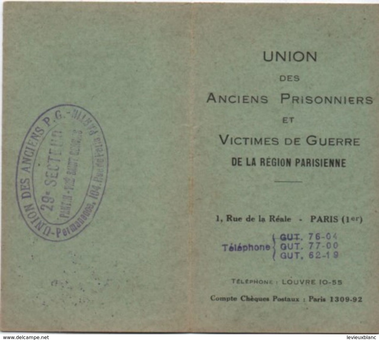 Militaria/Union Des Anciens Prisonniers Et Victimes De Guerre De La Région Parisienne/Léonce Lagasse/PANTIN/1937  AEC107 - Documents