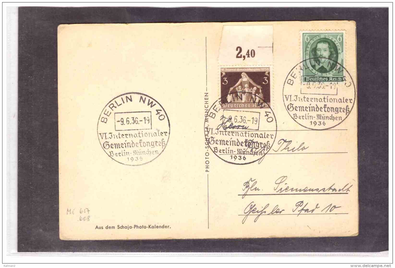 TEM10006   -      BERLIN  9.6.1936    /    POSTCARD FRANKED WITH MICHEL NR.  608 + 617 - Storia Postale