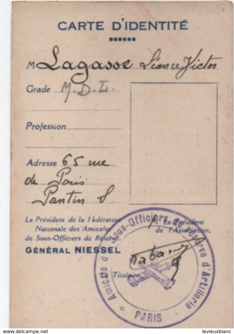 Militaria/Carte D'Identité/Fédération Nationale Des Amicales De Sous Off.de Réserve/Lagasse / PANTIN/1936-37     AEC110 - Documents