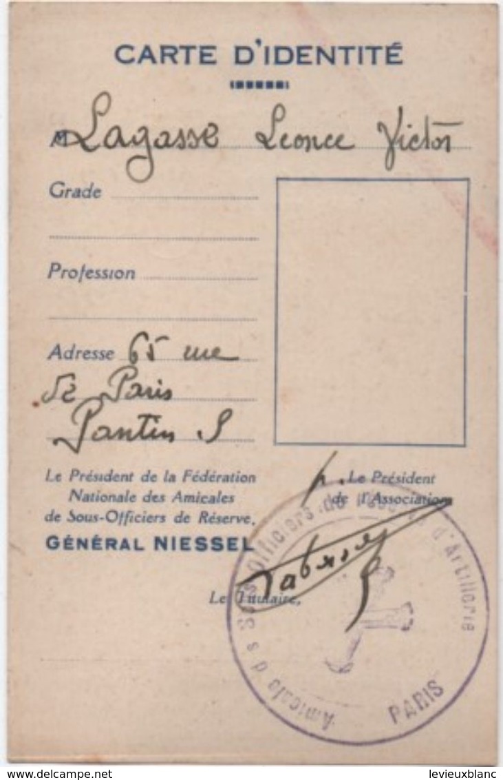 Militaria/Carte D'Identité/Fédération Nationale Des Amicales De Sous Off.de Réserve/Lagasse / PANTIN/1937-38     AEC111 - Dokumente