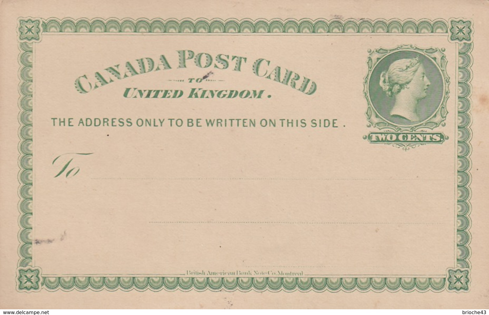 CANADA POST CARD TO UNITED KINGDOM - TWO CENTS / 1 - 1860-1899 Règne De Victoria