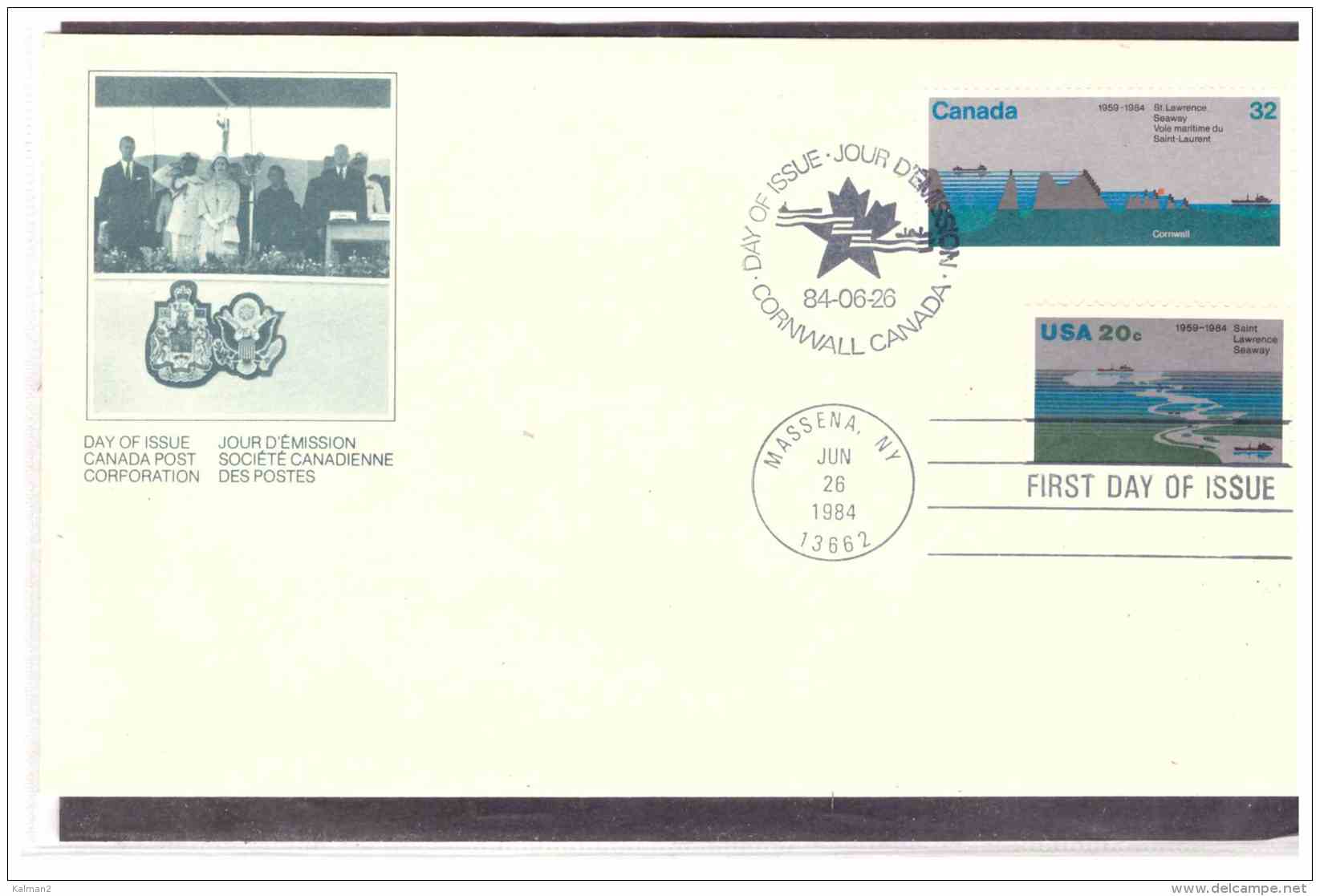 TEM10026   -    CORNWALL-NASSENA  26.6.1984    /   FDC  CANADA+USA - 1981-1990