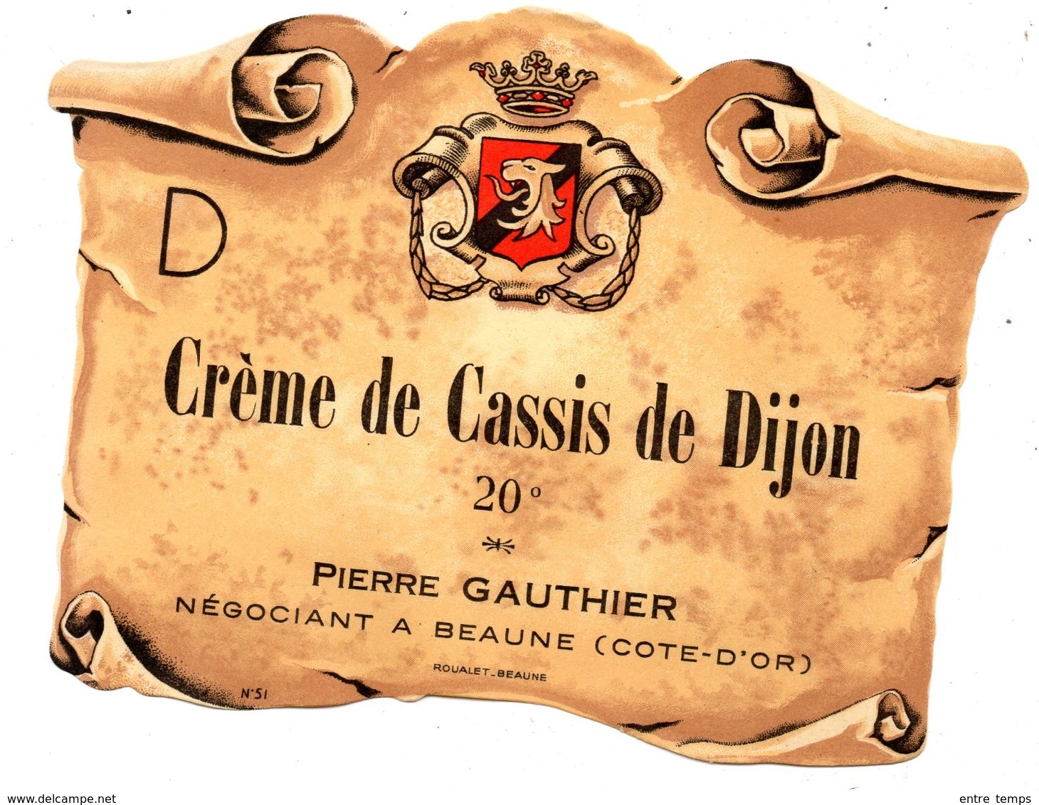 Etiquette Creme Cassis Beaune - Autres & Non Classés