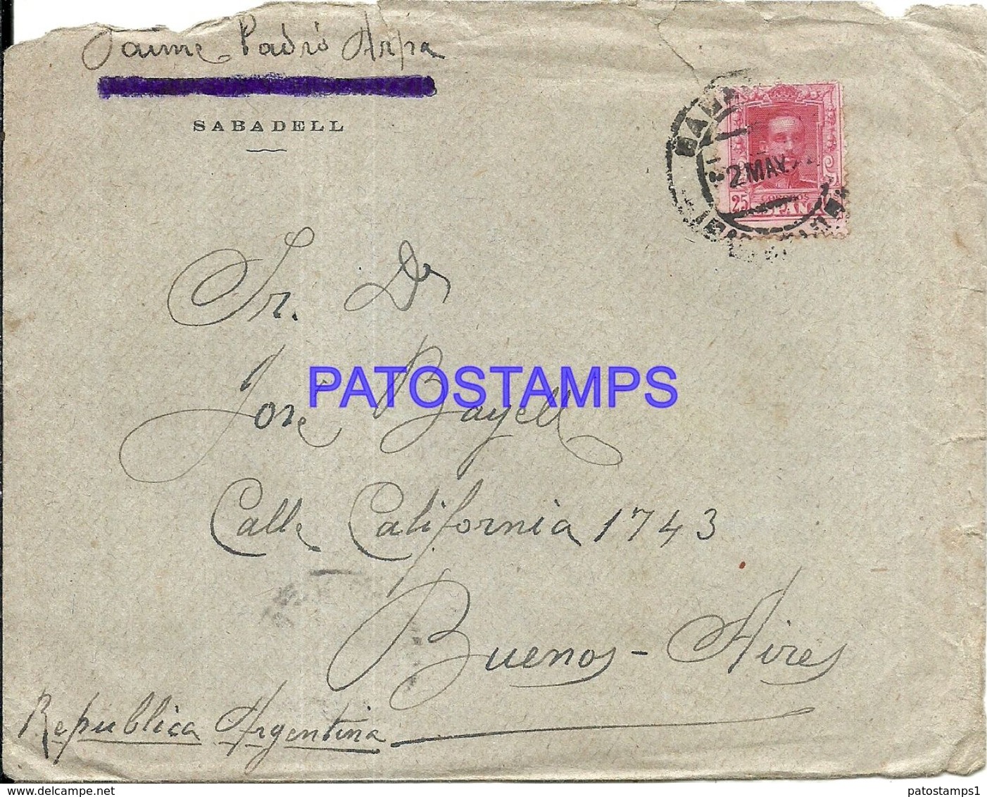 90295 SPAIN BARCELONA SABADELL COVER CIRCULATED TO ARGENTINA NO POSTAL POSTCAR1D - Altri & Non Classificati