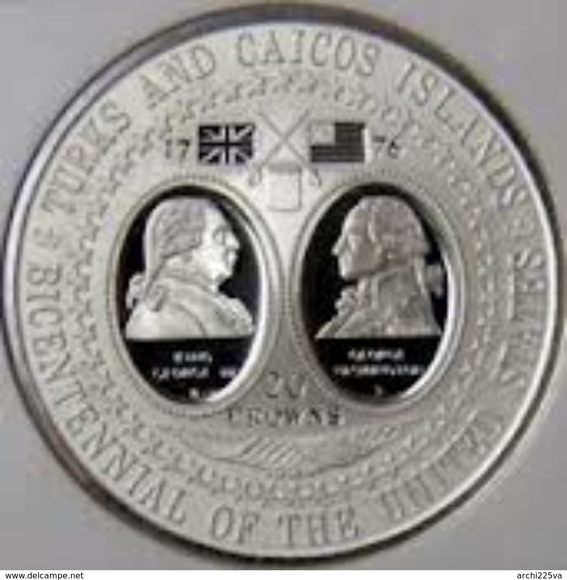 1976 TURKS AND CAICOS ISLANDS - 200° UNITED STARES - 20 CROWNE - FDC PROOF Argento / Silver / Argent - Blister Sigillato - Turks En Caicoseilanden