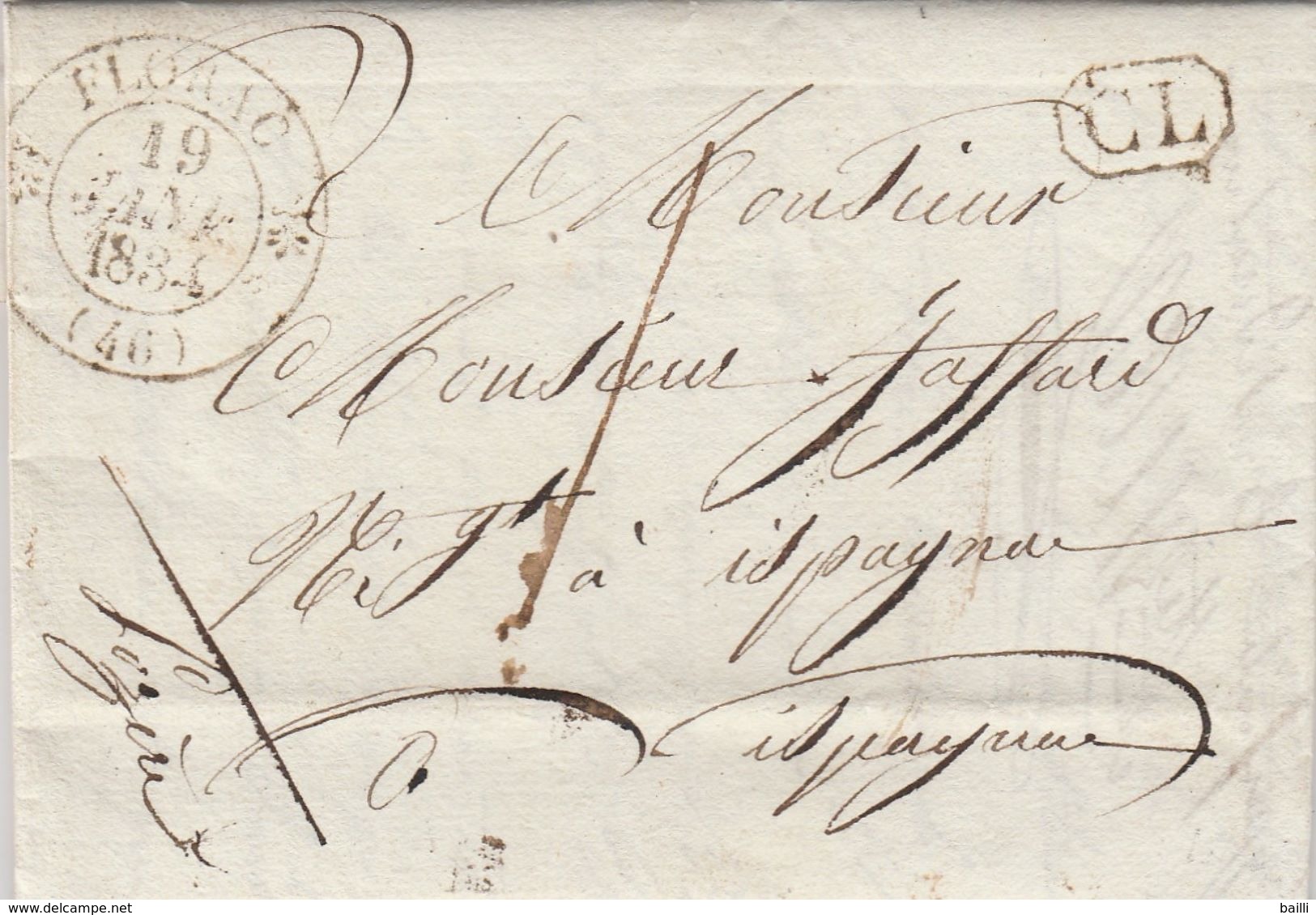 France Lettre De Florac + CL 1834 - 1801-1848: Précurseurs XIX