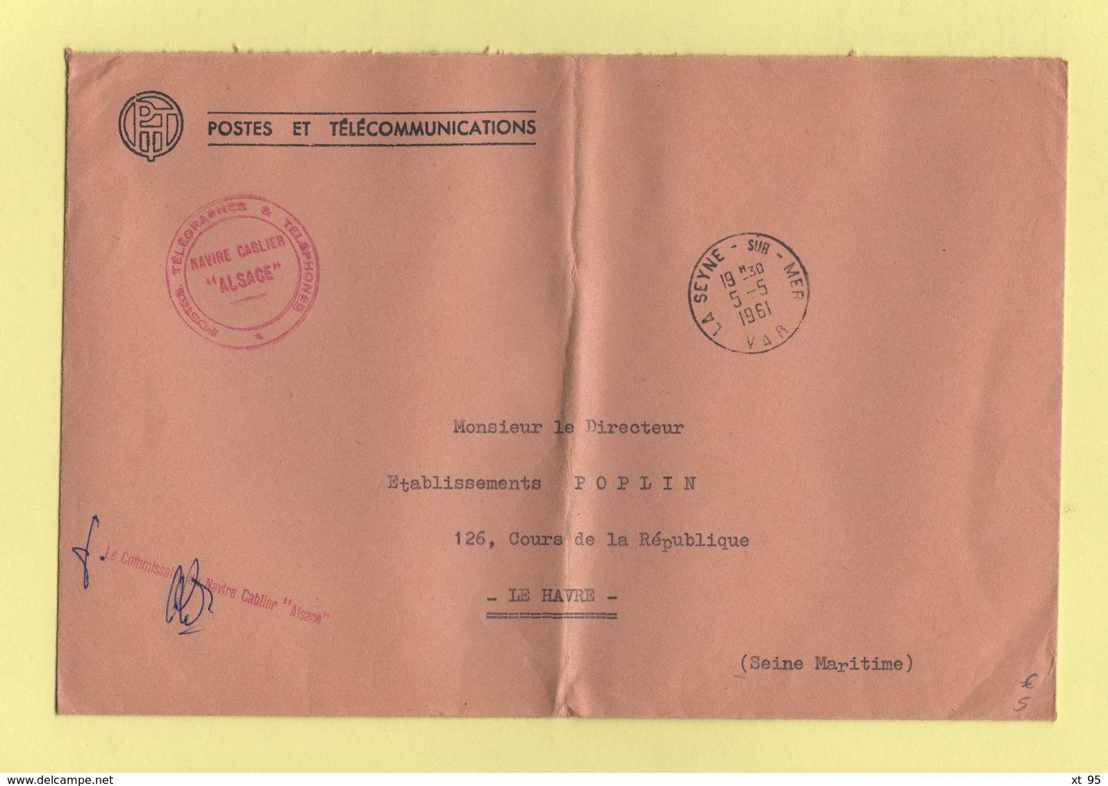 Navire Cablier Alsace - La Seyne Sur Mer - Var - 1961 - Seepost