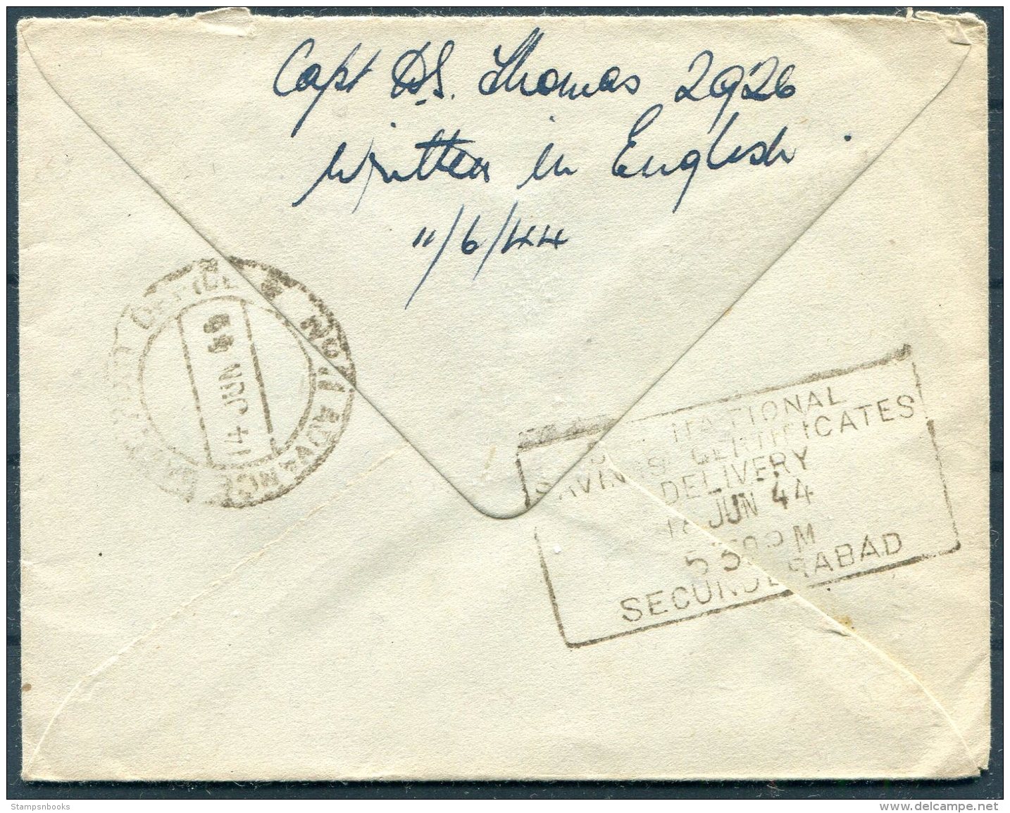 WW2 GB India O.A.S. Fieldpost Censor Cover - Secunderabad Club - Covers & Documents