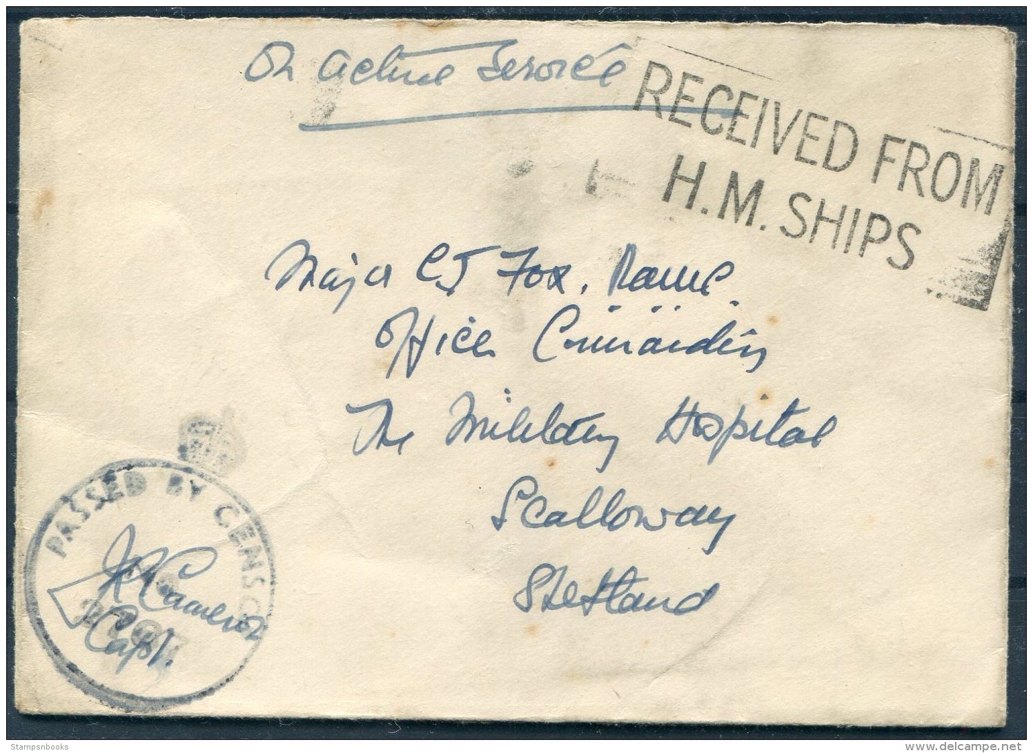 WW2 O.A.S. H.M. Ship Censor OAS Cover -  Military Hospital, Scalloway, Shetland - Covers & Documents