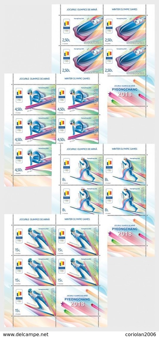 Romania 2018 / Winter Olympic Games Pyeongchang 2018 / Set 4 MS With Labels - Hiver 2018 : Pyeongchang