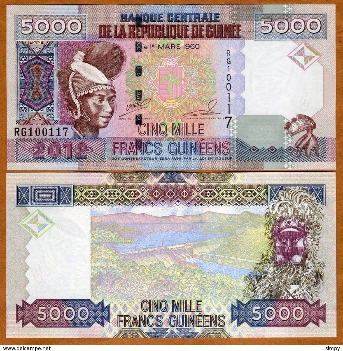 GUINEA 5000 Francs 2012 UNC  P41b - Guinea