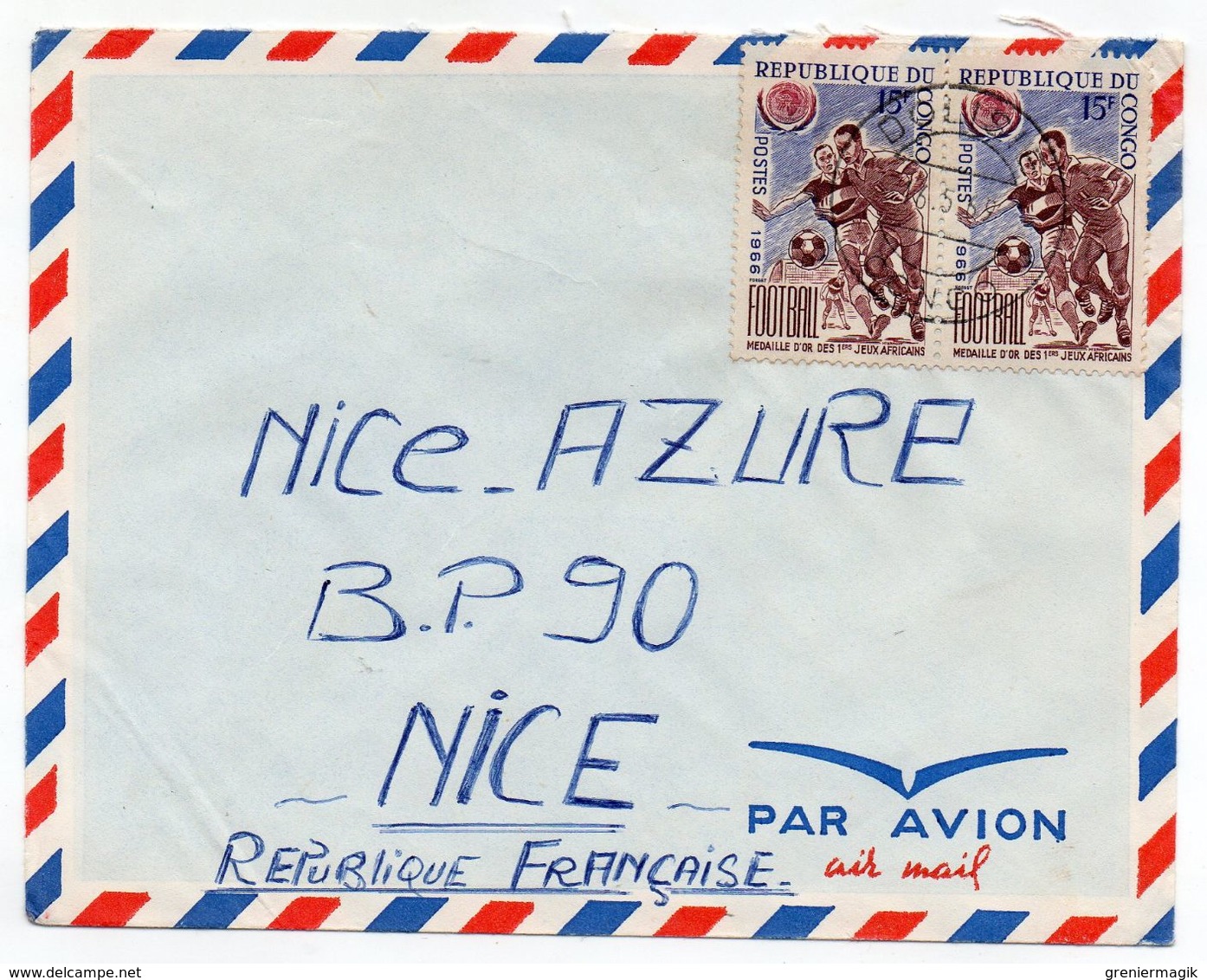 Congo YT Paire N°195 Sur Lettre Dolisie Pour La France 1969 (Nice Azur Parfumerie Laboratoires) Football - Oblitérés